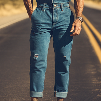 Men's Premium Denim Jumpsuit | Retro Western Cowboy Style | Summer Fashion | High-Quality Fabric | Pointed Yokes | Snap Buttons | Tailored Fit | Versatile Styling | Durable & Lightweight | Practical Design