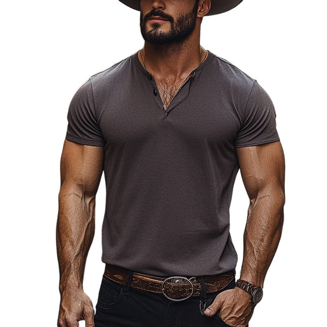Men's Cotton Blend Henley T-Shirt | Short Sleeve Button Neck | Comfortable Casual Fit | Versatile Everyday Wear | High-Quality Fabric