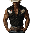 Men's Retro Cowboy Sleeveless Shirt | Western Rooster Embroidery | Denim Lapel | Vintage Washed | Casual Versatile Style | Ideal for Spring Summer Events | Durable Comfortable Wear