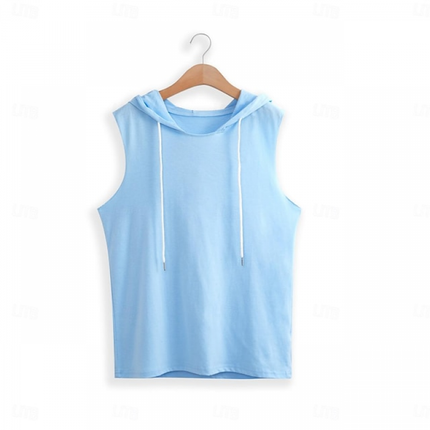 Men's Hooded Sleeveless Tank Top | Solid Color | Sportswear | Lightweight & Breathable Fabric | Casual & Activewear | Ideal for Workouts & Outdoor Activities | Relaxed Fit | Versatile Street Style