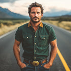 Men's Western Cowboy Shirt | Color Block Denim | Short Sleeve | Summer Casual Top | Breathable High-Quality Fabric | Modern Look | S to 3XL Sizes Available