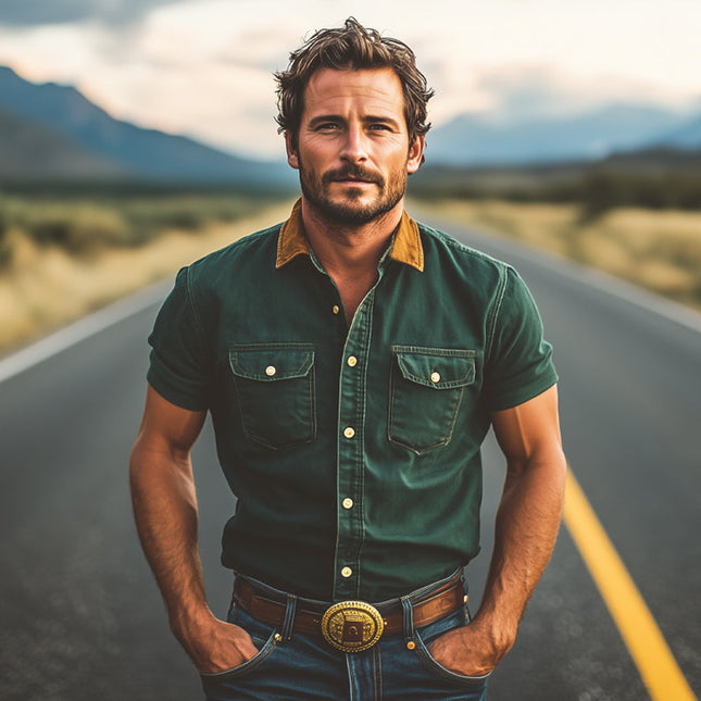 Men's Western Cowboy Shirt | Color Block Denim | Short Sleeve | Summer Casual Top | Breathable High-Quality Fabric | Modern Look | S to 3XL Sizes Available