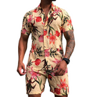 Men's Hawaiian Floral Print Two-Piece Set | Retro Casual Short Sleeve Shirt & Shorts | Notched Lapel | Summer Beach Outfit | Lightweight Breathable Fabric | Elastic Waist | Vacation Clothing | Sizes S to 3XL
