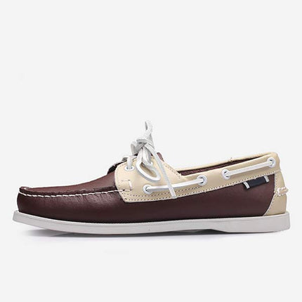 Men's Leather Moc-Toe Boat Shoes | 360° Lacing System | Rustproof Eyelets | Contrast Stitching | Flexible Outsole | Casual Cool Style | Timeless Appeal