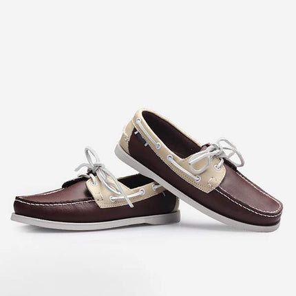 Men's Leather Moc-Toe Boat Shoes | 360° Lacing System | Rustproof Eyelets | Contrast Stitching | Flexible Outsole | Casual Cool Style | Timeless Appeal
