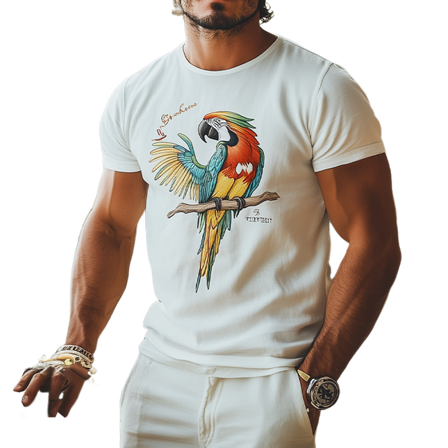 Men's Casual Round Neck T-Shirt | Summer Fashion | Cotton Blend | Animal Embroidery | Short Sleeve | Soft & Comfortable | Versatile Outfit | Breathable Tee | Easy Care | Perfect for Relaxed Style