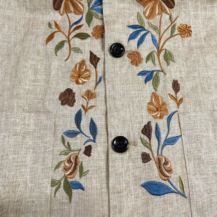 Men's Slim Fit Linen Jacket | Embroidered Stand Collar | Casual & Formal Outerwear | Stylish Single Breasted Blazer | Breathable Summer Coat | Fashionable Tailored Design | Versatile Wardrobe Essential