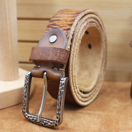 Men's Vintage Distressed Leather Belt | Pure Cowhide | Rugged Charm | Classic Appeal | Sturdy Metal Buckle | Versatile Width | Casual & Formal Wear | Multiple Sizes | Timeless Accessory | Perfect for Jeans or Dress Trousers
