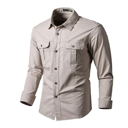 Men's Vintage Style Long Sleeve Dress Shirt | Cotton Blend | Lapel Collar | Solid Color | Two Chest Pockets | Machine Washable | Durable and Stylish | Versatile Fashion Statement