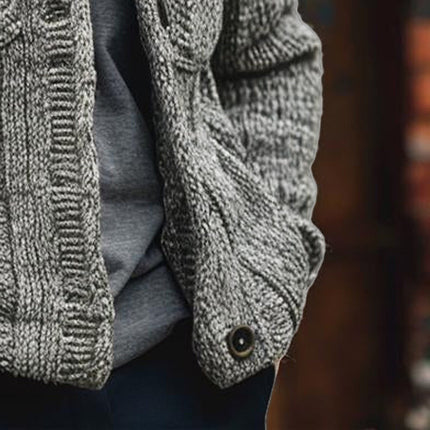 Men's Hooded Knitted Cardigan | Solid Color | Striped Texture | Long Sleeve | Ribbed Cuffs & Hem | Open Front | Multiple Colors | Soft & Warm | Casual & Semi-Formal | Sizes S-3XL