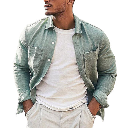 Men's Solid Color Lapel Shirt | Long Sleeve Casual Dress Shirt | Modern Lapel Collar | Versatile Casual Wear | Comfortable Fit | Available in Multiple Sizes