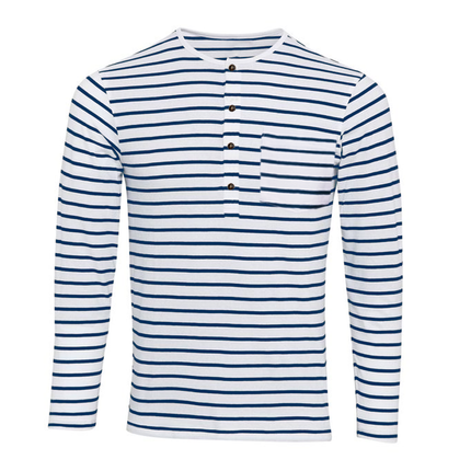 Men's Cotton Blend Long Sleeve Henley Striped T-Shirt | Casual Versatile Top | Sizes S-XXXL | Durable Soft Breathable | Adjustable Four-Button Placket | Machine Washable | Year-Round Wear