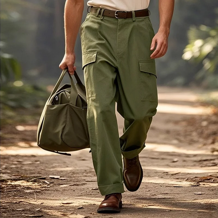 Men's Cotton Cargo Pants | Solid Color | Straight-Leg | Multi-Pocket | Versatile Outdoor & Workwear | Breathable & Durable | Sizes Available | Belt Loops | Casual Style
