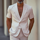Men's Summer Blazer | Pinstripe Short Sleeve | Peak Lapel | Two Button Closure | Lightweight Fabric | Tailored Fit | Fashionable Outerwear | Sophisticated Design | Ideal for Semi-Formal Events & Casual Occasions