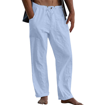 Men's Cotton Linen Pants | Casual Solid Color | Breathable Lightweight Fabric | Elastic Waistband with Drawstring | Relaxed Fit | Functional Pockets | Easy Care | Versatile Everyday Wardrobe Essential