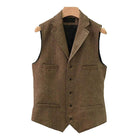Men's Wool Blend Vest | Vintage Style | Single Breasted with Lapel | Slim Fit | Charcoal Navy Herringbone Patterns | Smart Casual Formal Wear | Adjustable Back | Functional Pockets | Year-Round Outerwear