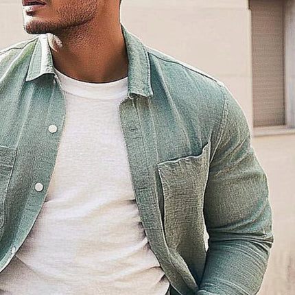 Men's Solid Color Lapel Shirt | Long Sleeve Casual Dress Shirt | Modern Lapel Collar | Versatile Casual Wear | Comfortable Fit | Available in Multiple Sizes