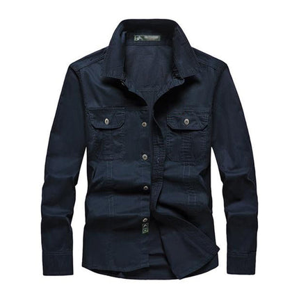 Men's Vintage Style Long Sleeve Dress Shirt | Cotton Blend | Lapel Collar | Solid Color | Two Chest Pockets | Machine Washable | Durable and Stylish | Versatile Fashion Statement