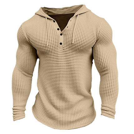 Men's Casual Waffle Knit Hoodie | Solid Color Long Sleeve Top | Comfortable Regular Fit | Versatile Year-Round Wear | High-Quality Breathable Fabric
