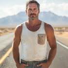Men's Vintage Distressed Tank Top | Round Neck | Summer Casual | Lightweight Cotton Blend | Relaxed Fit | Breathable Fabric | Retro Style | Available in S to 3XL Sizes | Perfect for Beach & City Outings