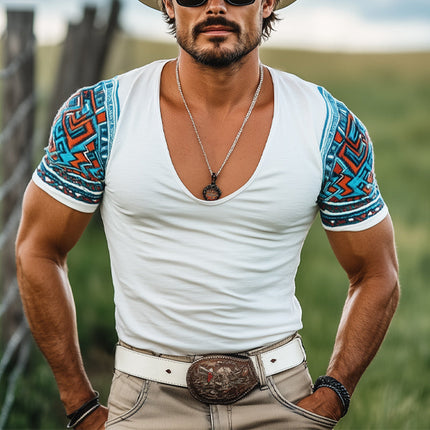 Men's Fashion T-Shirt | Deep V Neck | Printed Short Sleeve | Comfortable Cotton Blend | Stylish Casual Top | Versatile Everyday Wear | Regular Fit | Breathable Fabric | Ideal for Summer