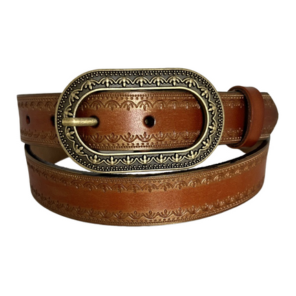 Men's Vintage Distressed Genuine Leather Belt | Engraved Embossed Design | High-Quality Material | Classic Buckle | Stylish & Durable | Versatile for Casual & Semi-Formal Outfits | Multiple Sizes Available