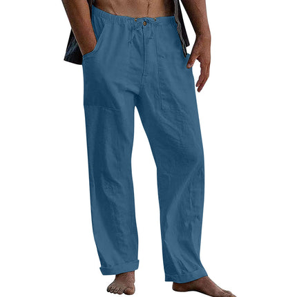 Men's Cotton Linen Pants | Casual Solid Color | Breathable Lightweight Fabric | Elastic Waistband with Drawstring | Relaxed Fit | Functional Pockets | Easy Care | Versatile Everyday Wardrobe Essential