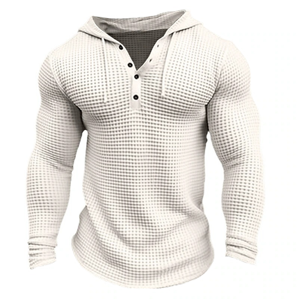 Men's Casual Waffle Knit Hoodie | Solid Color Long Sleeve Top | Comfortable Regular Fit | Versatile Year-Round Wear | High-Quality Breathable Fabric