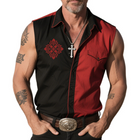 Men's Western Cowboy Style Shirt | Retro Colorblock Lapel Top | Sleeveless Classic Ranch Tank | Breathable Cotton Blend | Versatile | Size S-3XL | Ideal for Casual Events and Outdoor Wear