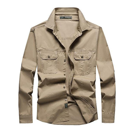 Men's Vintage Style Long Sleeve Dress Shirt | Cotton Blend | Lapel Collar | Solid Color | Two Chest Pockets | Machine Washable | Durable and Stylish | Versatile Fashion Statement