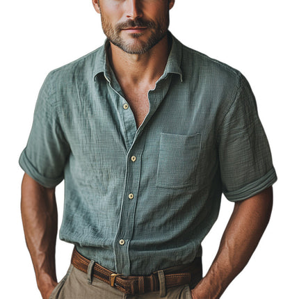 Men's Summer Short Sleeve Shirt | Textured Button-Down | Lightweight Cotton Blend | Casual & Semi-Formal Wear | Sizes S-3XL | Solid Colors | Breathable & Stylish