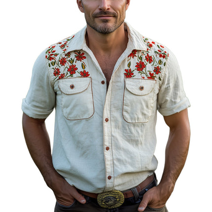Men's Cotton Floral Embroidery Shirt | Short Sleeve Dress Shirt | Lightweight Summer Top | Sophisticated Casual Style | Classic Collar | Breathable Fabric | Available in Sizes S-3XL | Ideal for Warm Weather