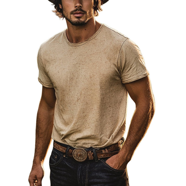 Men's Loose Fit Short Sleeve T-Shirt | Cotton Linen Blend | Round Neck | Western Denim Style | Casual Comfort | Breathable Lightweight | Modern Relaxed Fit | Ideal for Casual Outings | Versatile Classic Shirt