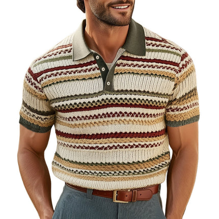 Men's Colorful Striped Polo Shirt | Breathable Knitted Fabric | Short Sleeve | Casual Style | Soft Cotton-Polyester Blend | Comfortable | Versatile Fashion | S-3XL | Premium Quality