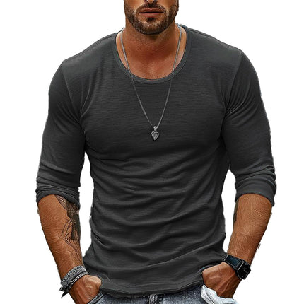 Men's Long Sleeve T-Shirt | Casual Solid Color | Round Neck | Breathable Soft Cotton Blend | Versatile & Durable | Classic Style | Perfect for Layering | Ideal for Casual & Semi-Formal Settings