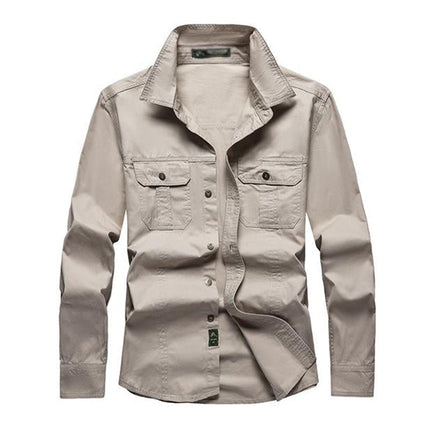 Men's Vintage Style Long Sleeve Dress Shirt | Cotton Blend | Lapel Collar | Solid Color | Two Chest Pockets | Machine Washable | Durable and Stylish | Versatile Fashion Statement