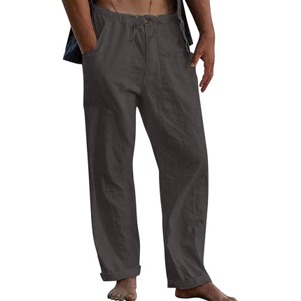 Men's Cotton Linen Pants | Casual Solid Color | Breathable Lightweight Fabric | Elastic Waistband with Drawstring | Relaxed Fit | Functional Pockets | Easy Care | Versatile Everyday Wardrobe Essential