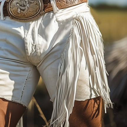 Men's Western Style Denim Fringe Shorts | Summer Casual Wear | Durable Cotton Blend | Mid-Thigh Length | Comfortable Fit | Available Sizes S-3XL | Festival and Adventure Ready