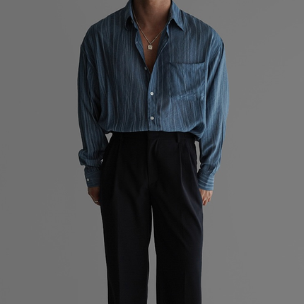 Men's Casual Shirt | Striped Pattern | Lapel Collar | Long Sleeve | Loose Fit | Soft Breathable Fabric | Versatile Wardrobe Staple | Easy-Care Fabric | Perfect for Weekend Outings & Casual Wear