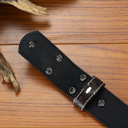 Men's Belt | Vintage Genuine Leather | Punk Style Embossed Feather Design | Snap Buckle Closure | Durable | Artistic Texture | Edgy Fashion Accessory | Versatile Fit | Timeless Craftsmanship