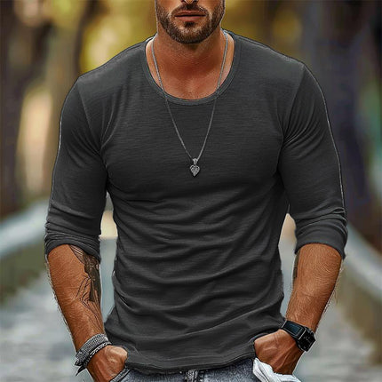 Men's Long Sleeve T-Shirt | Casual Solid Color | Round Neck | Breathable Soft Cotton Blend | Versatile & Durable | Classic Style | Perfect for Layering | Ideal for Casual & Semi-Formal Settings