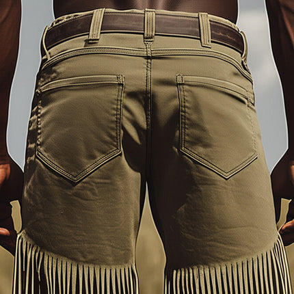 Men's Denim Fringe Shorts | Western Style | Vintage Look | Summer Casual | Music Festival Outfit | Durable Denim Fabric | Regular Fit | Knee Length | Classic Pocket Design | Sizes S-3XL | Adventure Ready