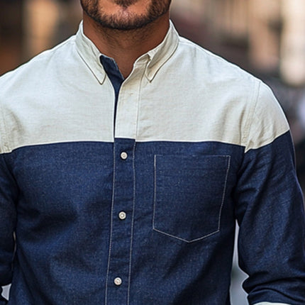 Men's Cotton Linen Shirt | Long Sleeve | Contrast Stitching | Button Down Collar | Classic Fit | Breathable Lightweight Fabric | Versatile Styling | Available in Multiple Sizes | Casual to Business Wear