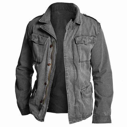 Men's Vintage Field Jacket | Casual Workwear Outerwear | Lapel Collar | Blended Fabric | Long Sleeve | Regular Fit | Washed Texture with Pockets | All Seasons | Spring Autumn Winter | Versatile Style