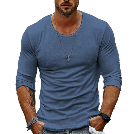 Men's Long Sleeve T-Shirt | Casual Solid Color | Round Neck | Breathable Soft Cotton Blend | Versatile & Durable | Classic Style | Perfect for Layering | Ideal for Casual & Semi-Formal Settings
