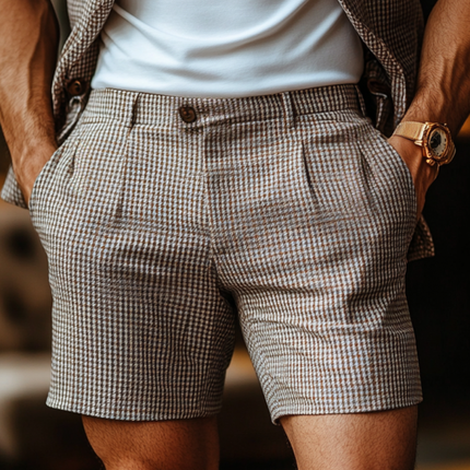Men's Houndstooth Slim Fit Shorts | Casual Cotton Blend | Elegant Semi-Formal Shorts | Summer Comfort | Tailored Design | Versatile Styling | Premium Fabric | Breathable & Stretch | Sizes Available