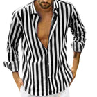 Men's Relaxed Fit Long Sleeve Striped Lapel Shirt | Classic Lapel | Everyday Leisure | Autumn Spring Wear | Machine Washable | Versatile Work & Play Shirt | Soft Durable Material | Button Down Front