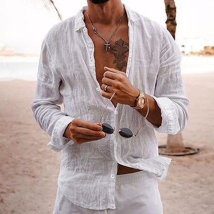 Men's Breathable Long Sleeve Shirt | Cotton Linen Blend | Solid Color | Lapel Collar | Casual Comfort | Easy Care | Versatile Style