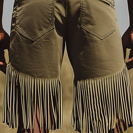 Men's Denim Fringe Shorts | Western Style | Vintage Look | Summer Casual | Music Festival Outfit | Durable Denim Fabric | Regular Fit | Knee Length | Classic Pocket Design | Sizes S-3XL | Adventure Ready