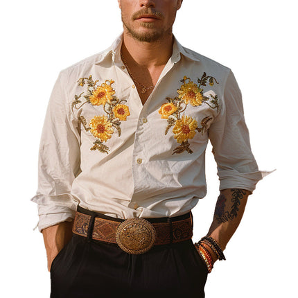 Men's Long Sleeve Floral Embroidery Shirt | Casual Dress Shirt | Pointed Collar | Breathable Fabric | Stylish Everyday Wear | Versatile Casual & Semi-Formal Shirt | Unique Floral Elegance | Sizes Available